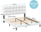 Yocreat Upholstered Bed 160 x 200 cm Double Bed Frame with Headboard and Slatted Base Height 30 cm White