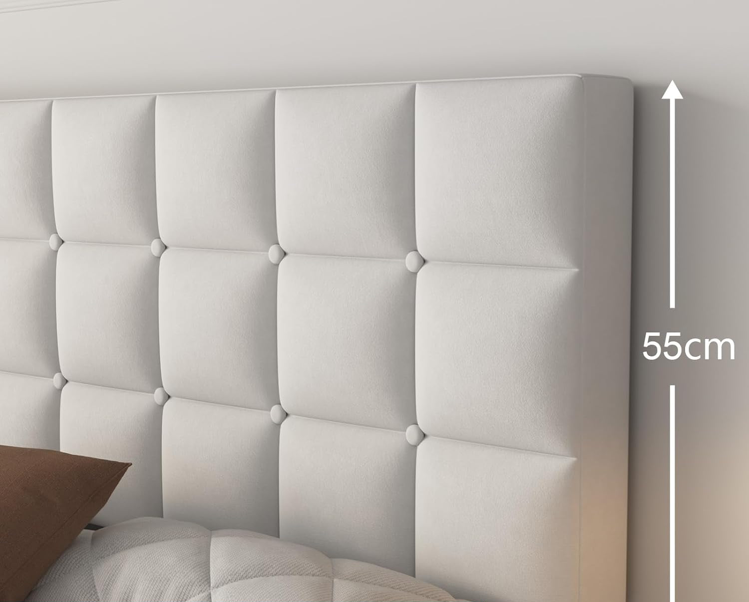 Yocreat Upholstered Bed 160 x 200 cm Double Bed Frame with Headboard and Slatted Base Height 30 cm White