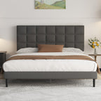 Yocreat Upholstered Bed 160 x 200 cm Double Bed Frame with Headboard and Slatted Base Height 30 cm White