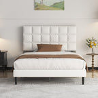 Yocreat Upholstered Bed 160 x 200 cm Double Bed Frame with Headboard and Slatted Base Height 30 cm White