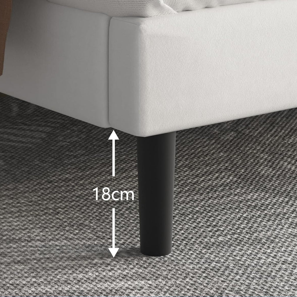 Yocreat Upholstered Bed 160 x 200 cm Double Bed Frame with Headboard and Slatted Base Height 30 cm White