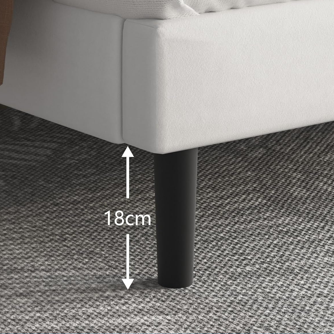 Yocreat Upholstered Bed 160 x 200 cm Double Bed Frame with Headboard and Slatted Base Height 30 cm White