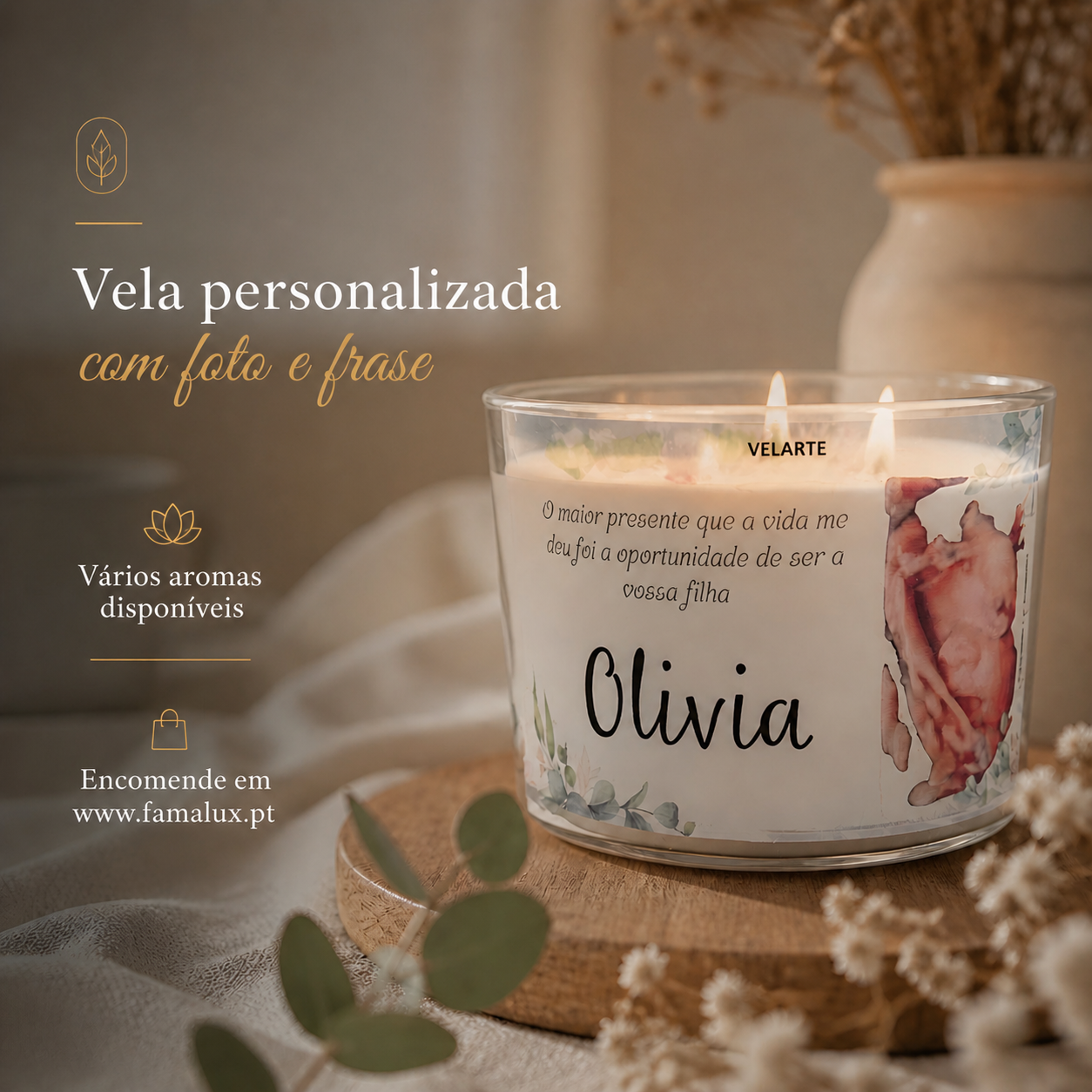 Vela Personalizada com Foto e Frase